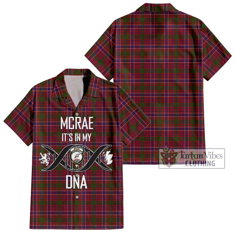 McRae Red Tartan Short Sleeve Button Shirt with Family Crest DNA In Me Style