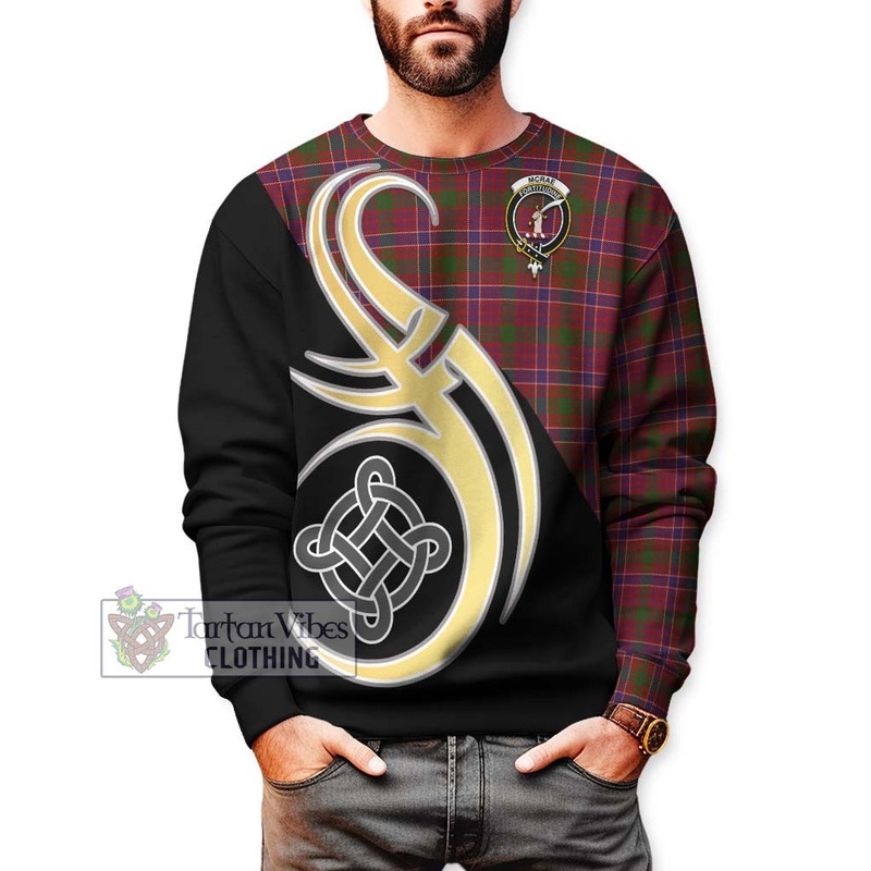 McRae Red Tartan Sweatshirt with Family Crest and Celtic Symbol Style