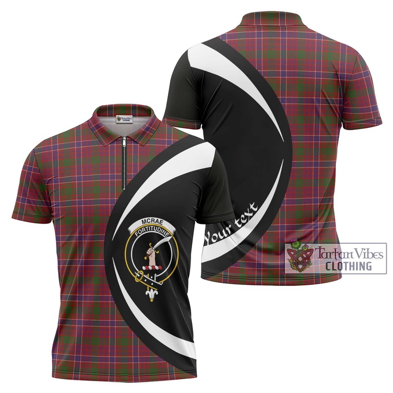 McRae Red Tartan Zipper Polo Shirt with Family Crest Circle Style