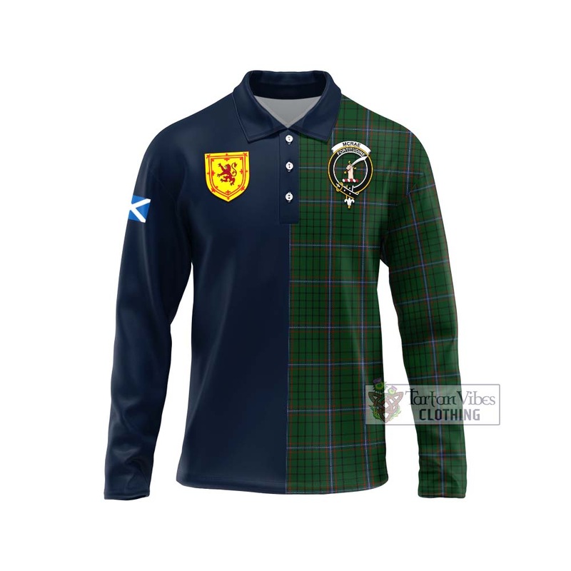 McRae Tartan Long Sleeve Polo Shirt Alba with Scottish Lion Royal Arm Half Style