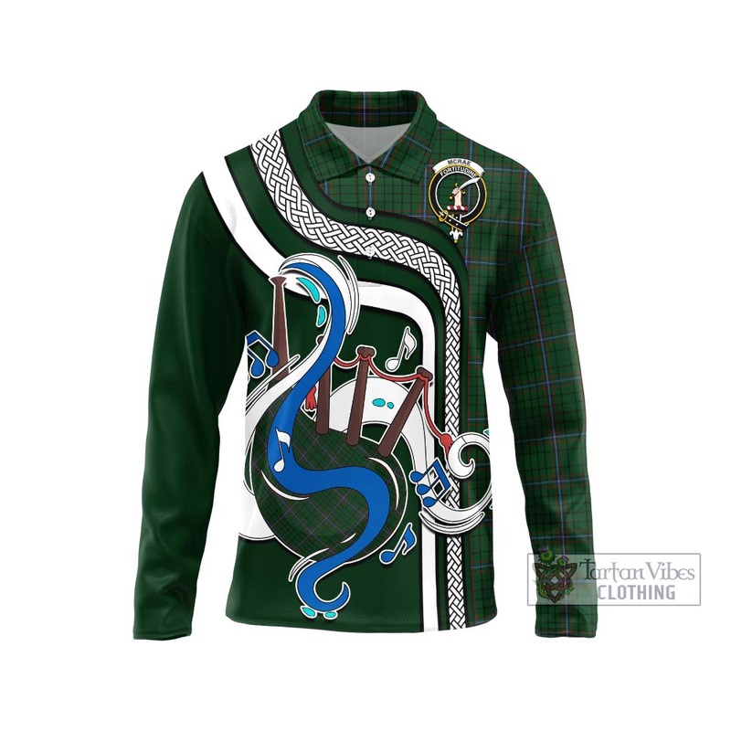 McRae Tartan Long Sleeve Polo Shirt with Epic Bagpipe Style