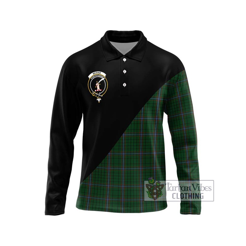 McRae Tartan Long Sleeve Polo Shirt with Family Crest and Military Logo Style