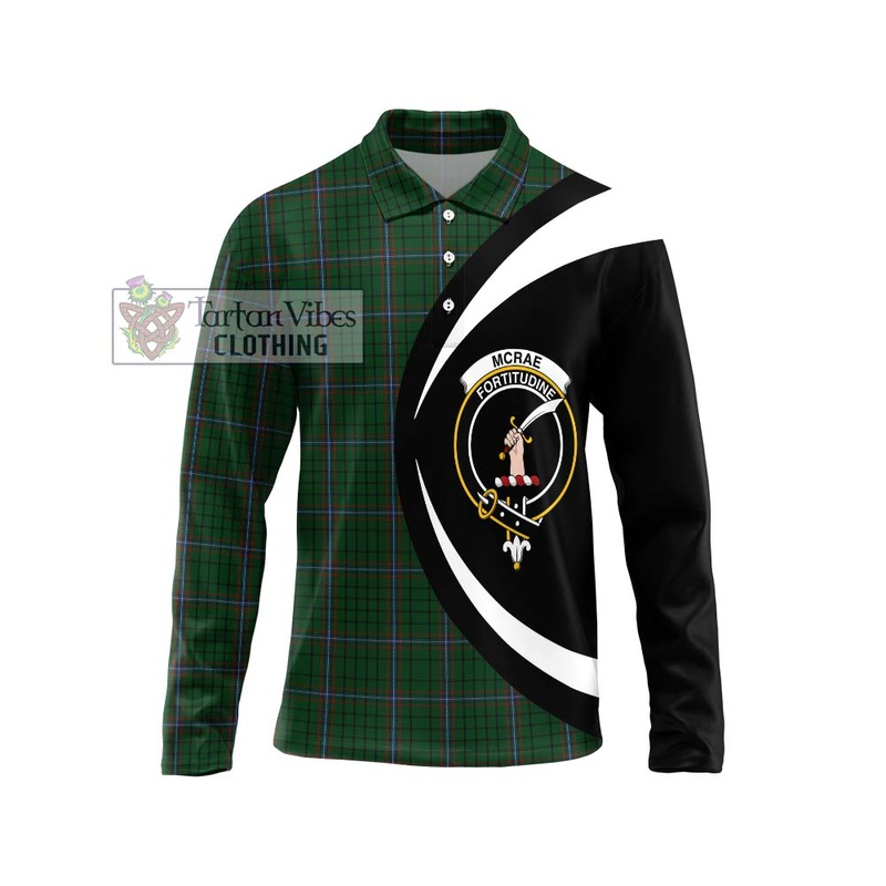 McRae Tartan Long Sleeve Polo Shirt with Family Crest Circle Style