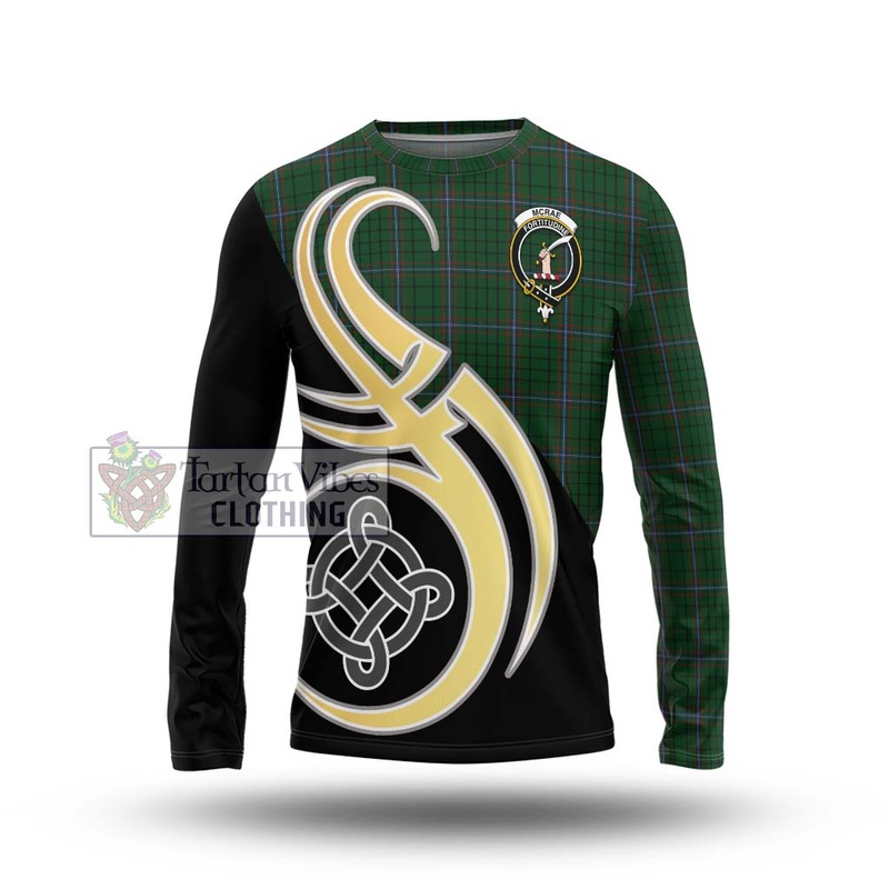 McRae Tartan Long Sleeve T-Shirt with Family Crest and Celtic Symbol Style