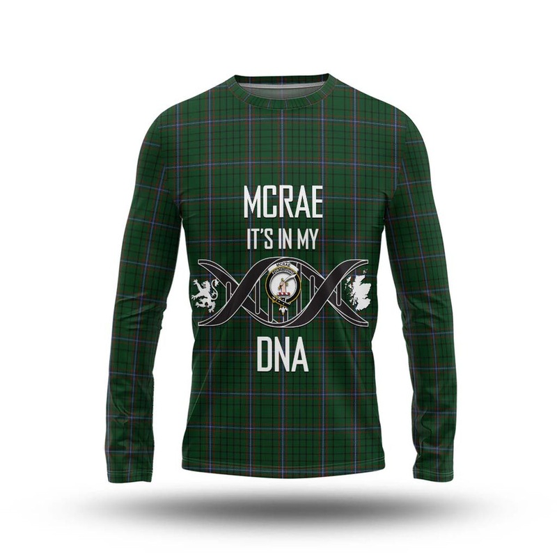 McRae Tartan Long Sleeve T-Shirt with Family Crest DNA In Me Style