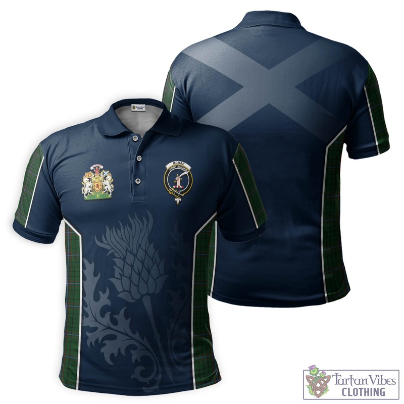 McRae Tartan Men's Polo Shirt with Family Crest and Scottish Thistle Vibes Sport Style