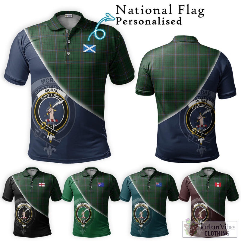 McRae Tartan Polo Shirt with Personalised National Flag and Family Crest Half Style