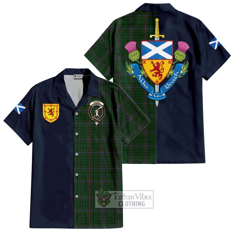 McRae Tartan Short Sleeve Button Shirt Alba with Scottish Lion Royal Arm Half Style