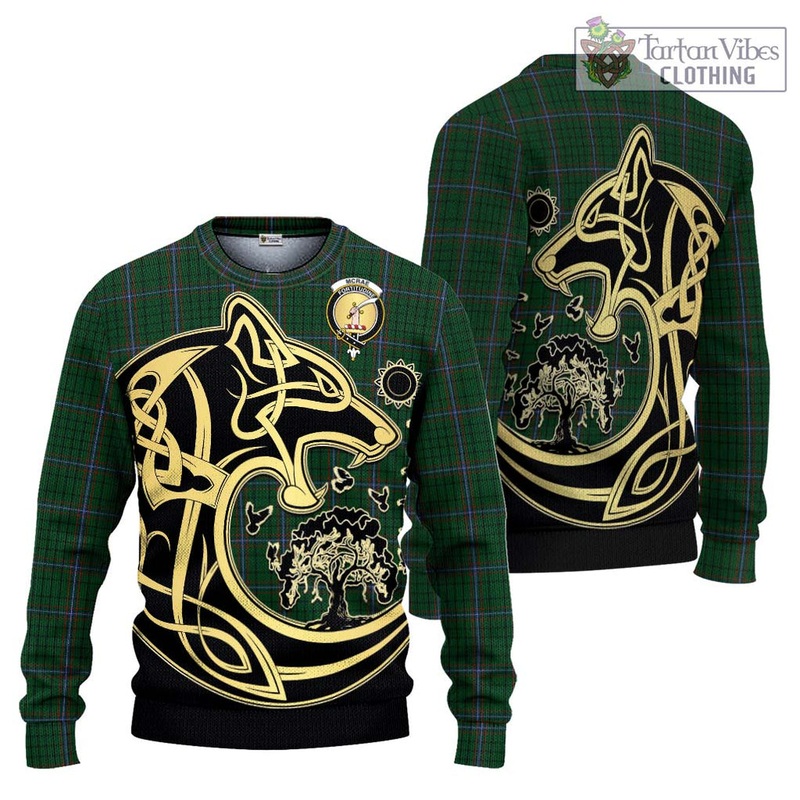 McRae Tartan Ugly Sweater with Family Crest Celtic Wolf Style