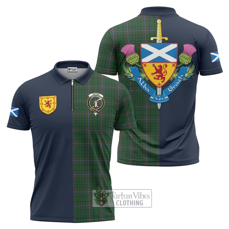 McRae Tartan Zipper Polo Shirt Alba with Scottish Lion Royal Arm Half Style