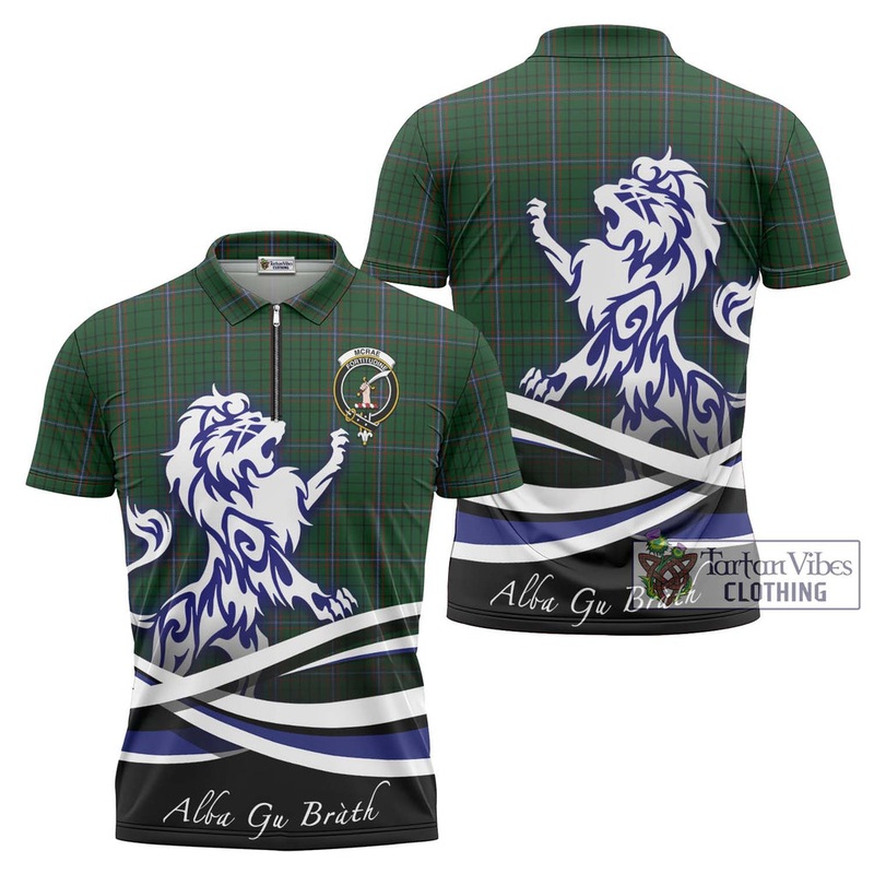 McRae Tartan Zipper Polo Shirt with Alba Gu Brath Regal Lion Emblem