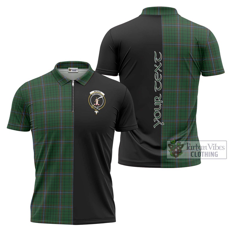 McRae Tartan Zipper Polo Shirt with Family Crest and Half Of Me Style