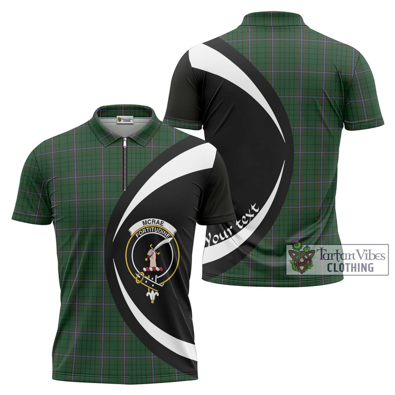 McRae Tartan Zipper Polo Shirt with Family Crest Circle Style