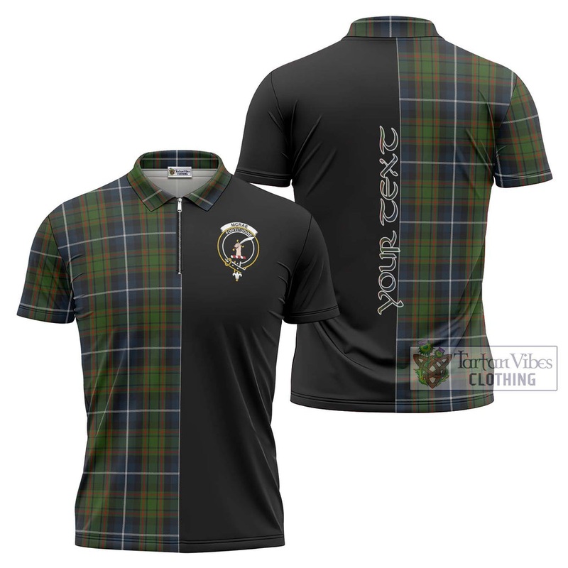 McRae Hunting Tartan Zipper Polo Shirt with Family Crest and Half Of Me Style