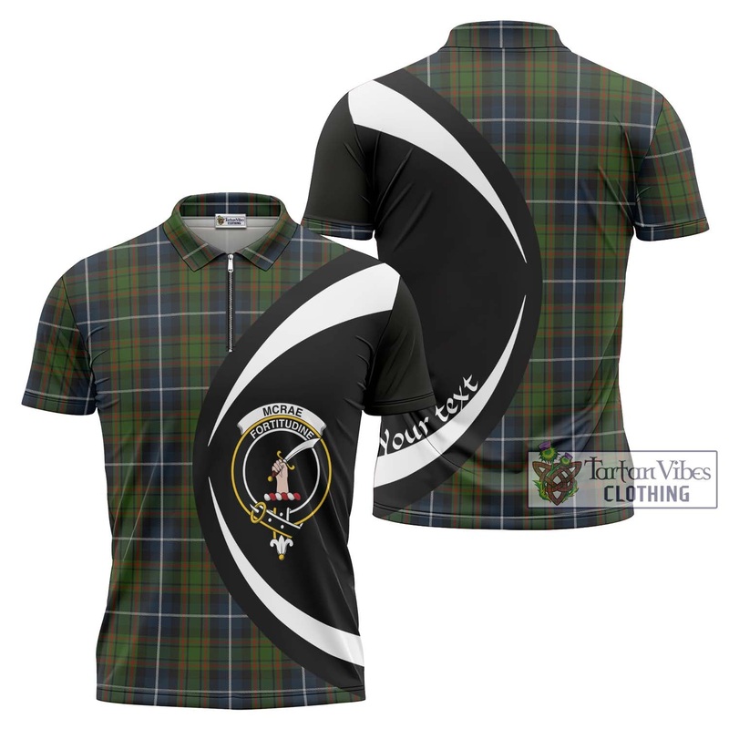 McRae Hunting Tartan Zipper Polo Shirt with Family Crest Circle Style
