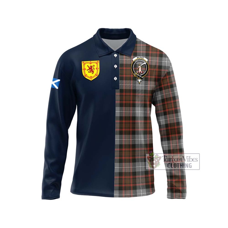 McRae Hunting Weathered Tartan Long Sleeve Polo Shirt Alba with Scottish Lion Royal Arm Half Style