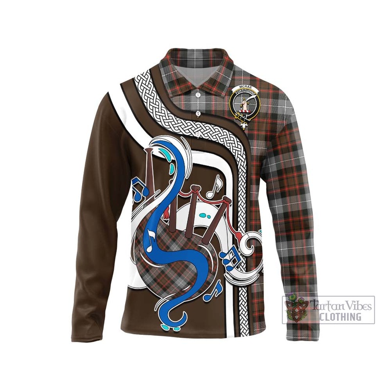 McRae Hunting Weathered Tartan Long Sleeve Polo Shirt with Epic Bagpipe Style