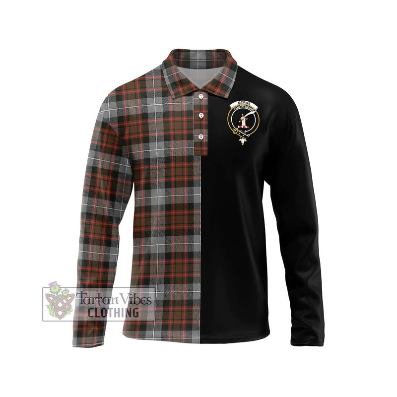 McRae Hunting Weathered Tartan Long Sleeve Polo Shirt with Family Crest and Half Of Me Style