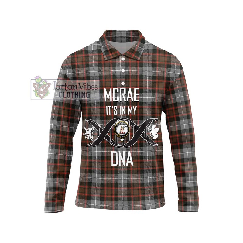 McRae Hunting Weathered Tartan Long Sleeve Polo Shirt with Family Crest DNA In Me Style