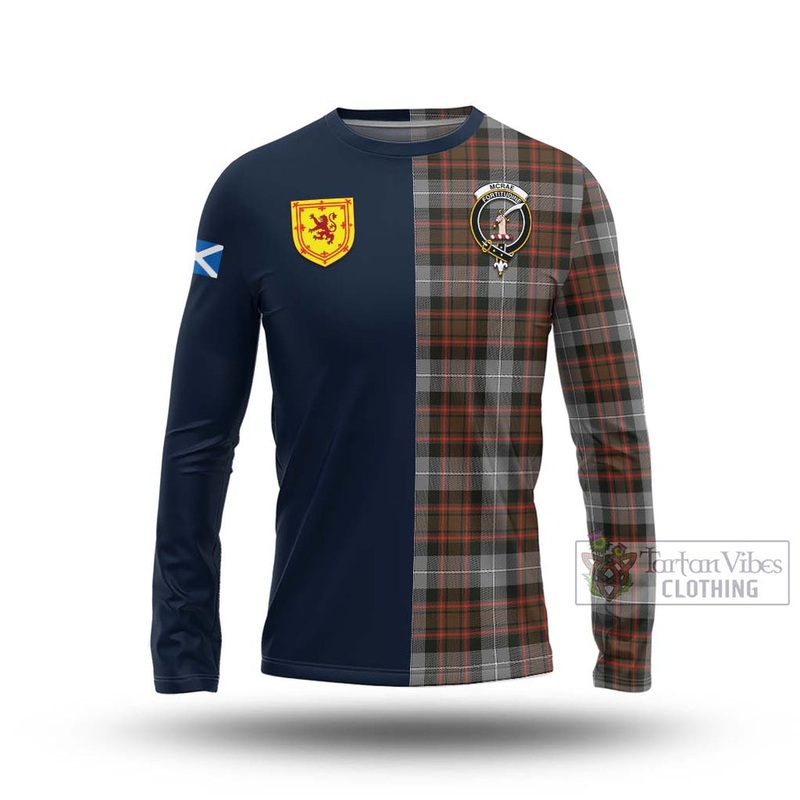 McRae Hunting Weathered Tartan Long Sleeve T-Shirt Alba with Scottish Lion Royal Arm Half Style