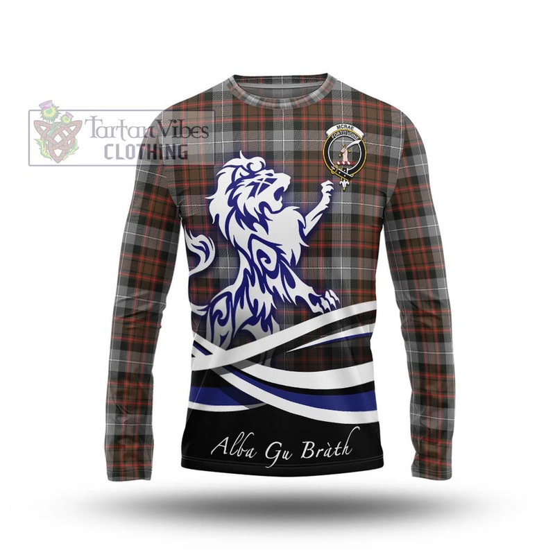 McRae Hunting Weathered Tartan Long Sleeve T-Shirt with Alba Gu Brath Regal Lion Emblem