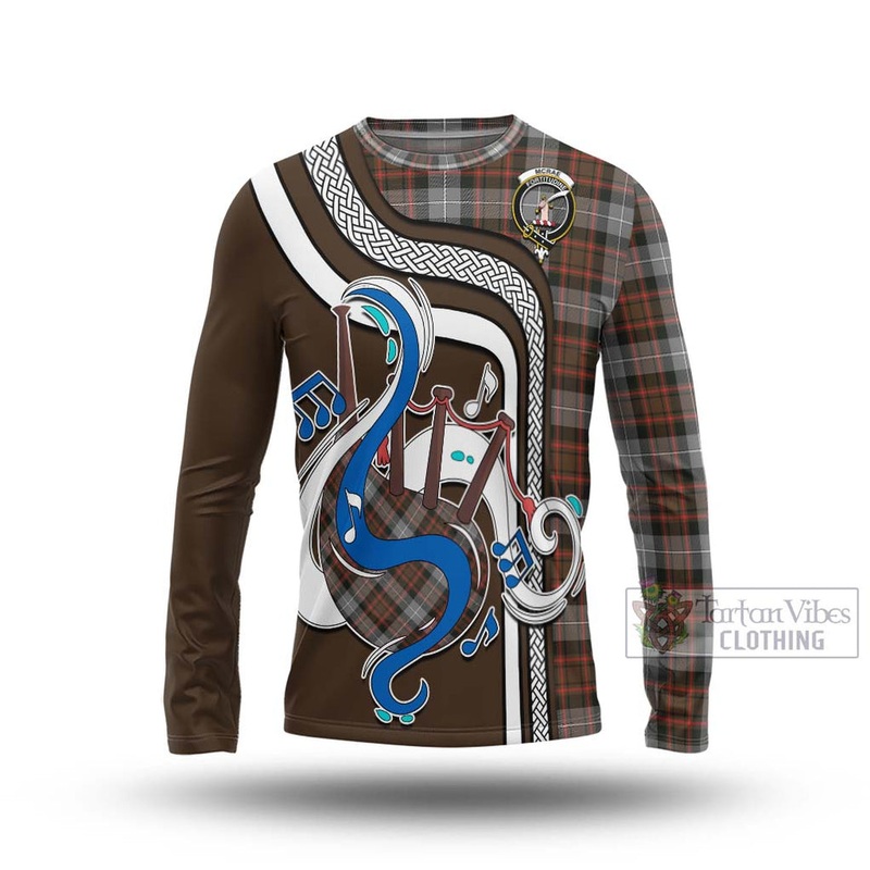 McRae Hunting Weathered Tartan Long Sleeve T-Shirt with Epic Bagpipe Style