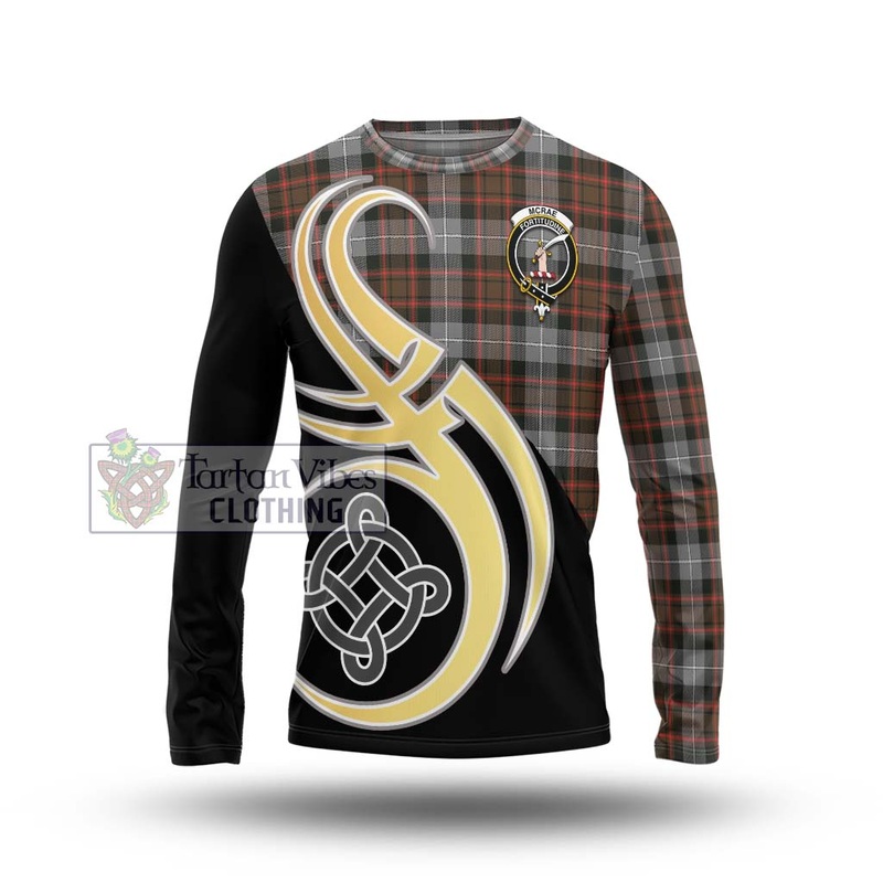 McRae Hunting Weathered Tartan Long Sleeve T-Shirt with Family Crest and Celtic Symbol Style