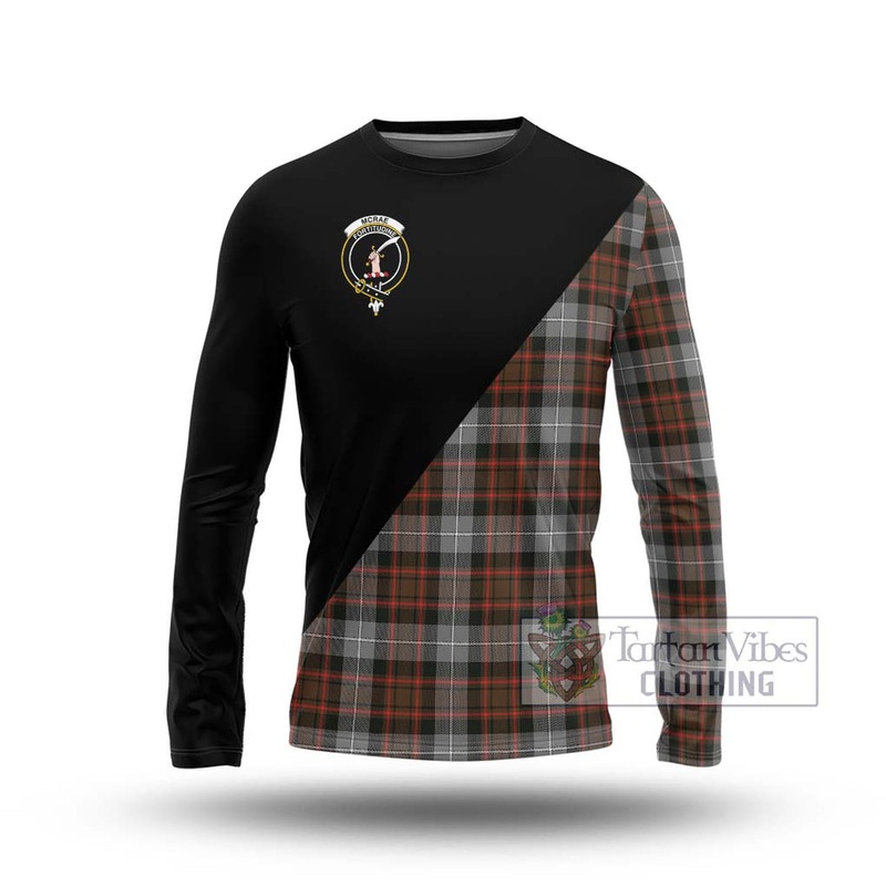 McRae Hunting Weathered Tartan Long Sleeve T-Shirt with Family Crest and Military Logo Style