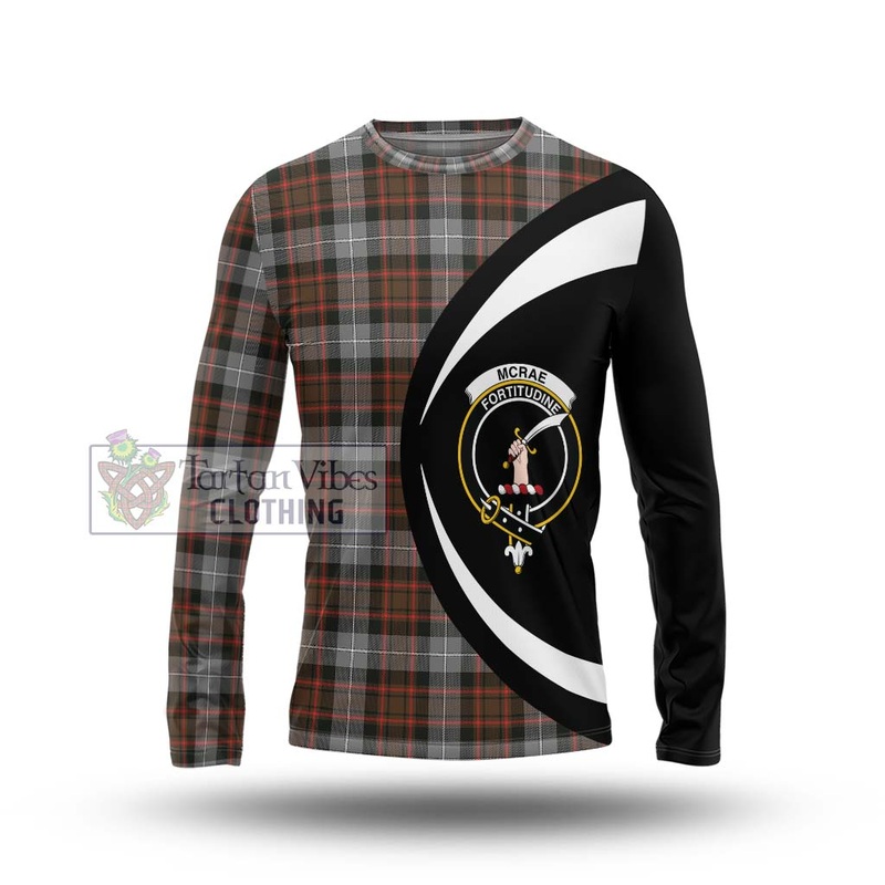 McRae Hunting Weathered Tartan Long Sleeve T-Shirt with Family Crest Circle Style