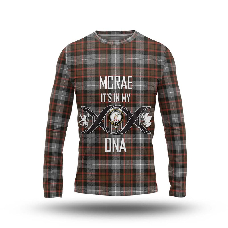 McRae Hunting Weathered Tartan Long Sleeve T-Shirt with Family Crest DNA In Me Style