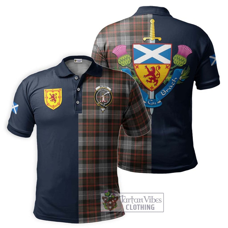 McRae Hunting Weathered Tartan Polo Shirt Alba with Scottish Lion Royal Arm Half Style
