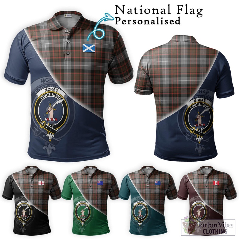 McRae Hunting Weathered Tartan Polo Shirt with Personalised National Flag and Family Crest Half Style