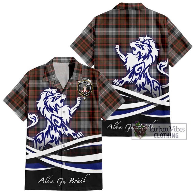 McRae Hunting Weathered Tartan Short Sleeve Button Shirt with Alba Gu Brath Regal Lion Emblem