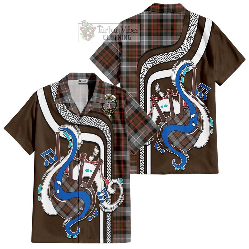 McRae Hunting Weathered Tartan Short Sleeve Button Shirt with Epic Bagpipe Style