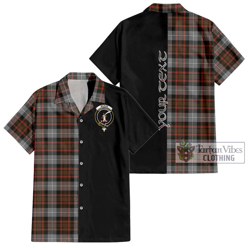 McRae Hunting Weathered Tartan Short Sleeve Button Shirt with Family Crest and Half Of Me Style
