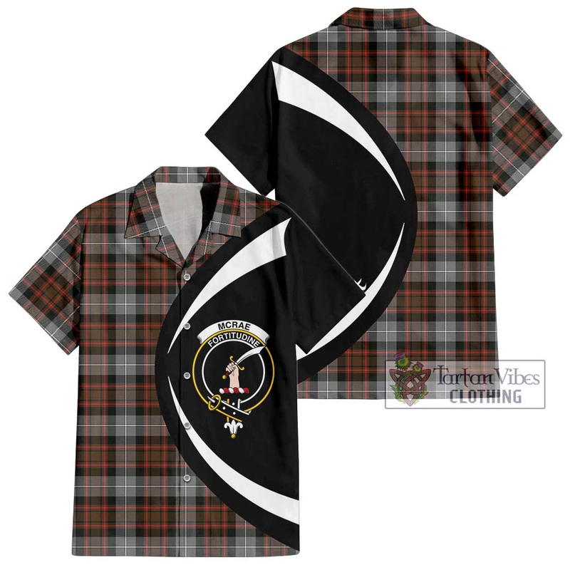 McRae Hunting Weathered Tartan Short Sleeve Button Up with Family Crest Circle Style