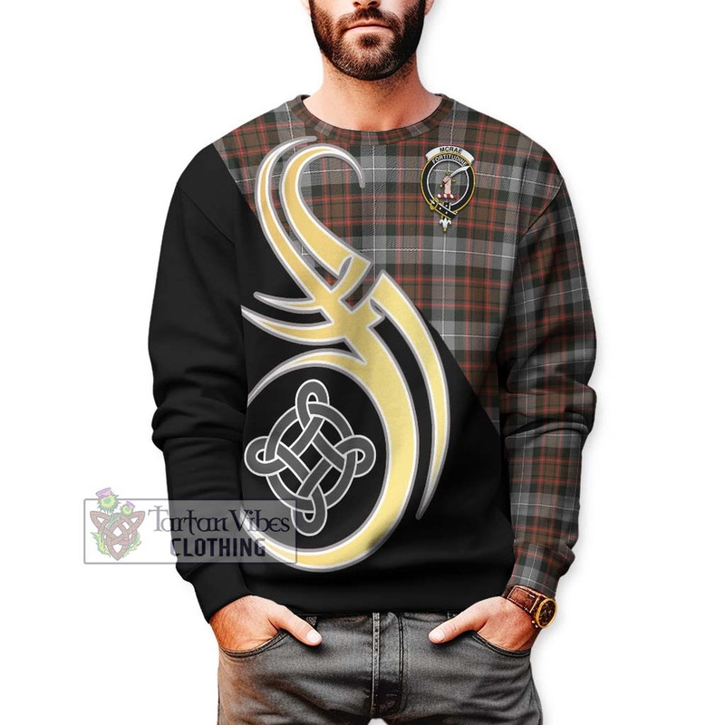 McRae Hunting Weathered Tartan Sweatshirt with Family Crest and Celtic Symbol Style