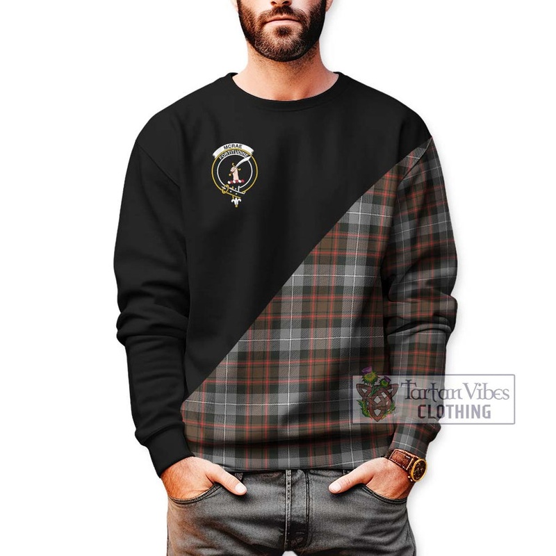 McRae Hunting Weathered Tartan Sweatshirt with Family Crest and Military Logo Style