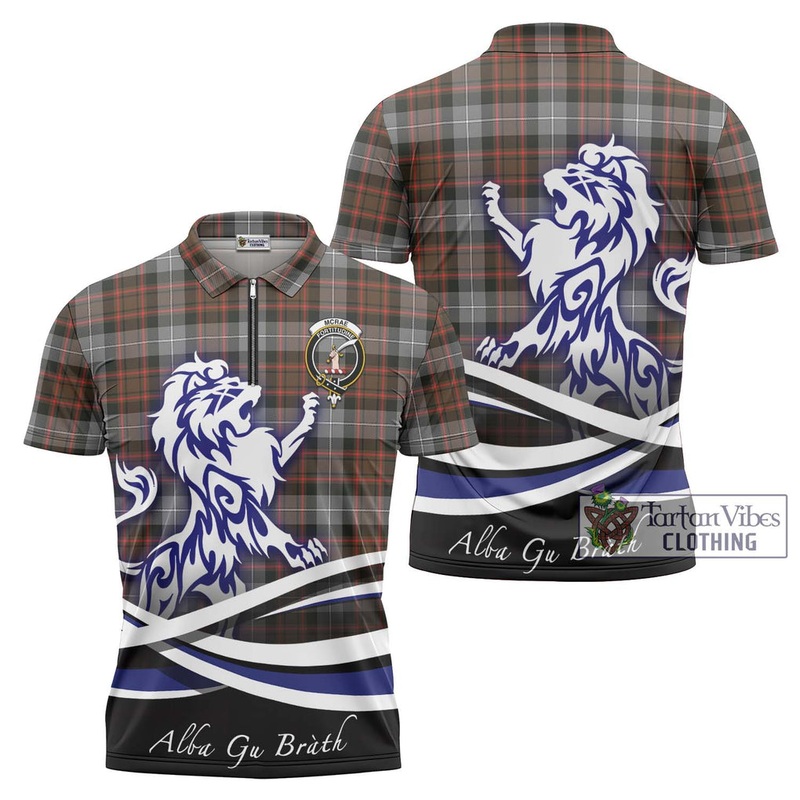 McRae Hunting Weathered Tartan Zipper Polo Shirt with Alba Gu Brath Regal Lion Emblem