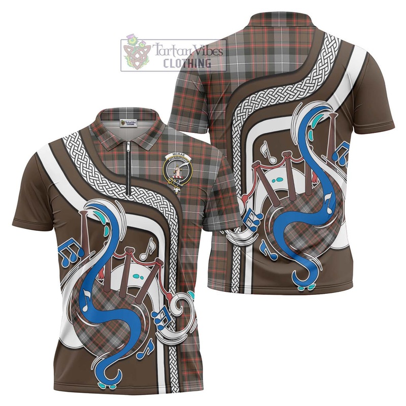 McRae Hunting Weathered Tartan Zipper Polo Shirt with Epic Bagpipe Style