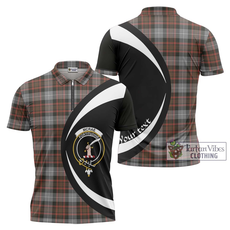 McRae Hunting Weathered Tartan Zipper Polo Shirt with Family Crest Circle Style