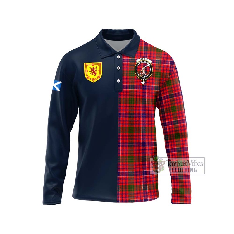 McRae Modern Tartan Long Sleeve Polo Shirt Alba with Scottish Lion Royal Arm Half Style