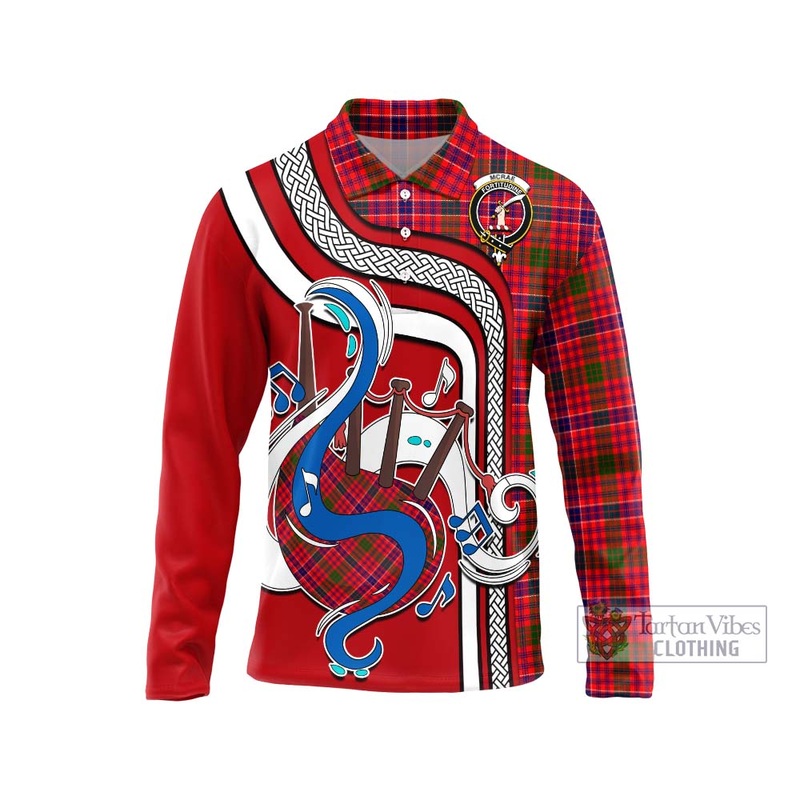 McRae Modern Tartan Long Sleeve Polo Shirt with Epic Bagpipe Style