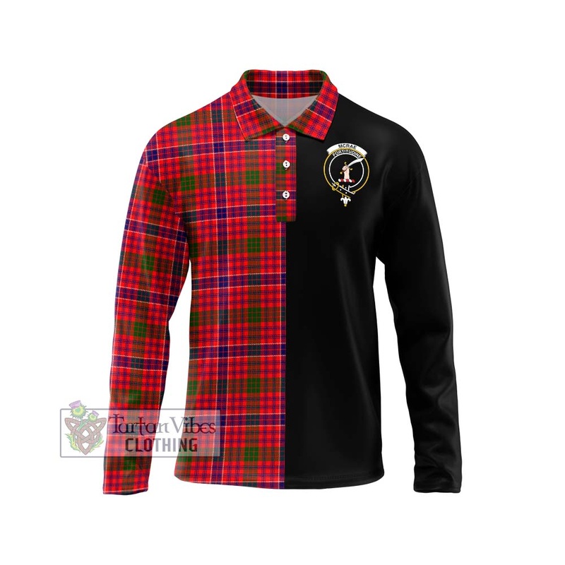 McRae Modern Tartan Long Sleeve Polo Shirt with Family Crest and Half Of Me Style