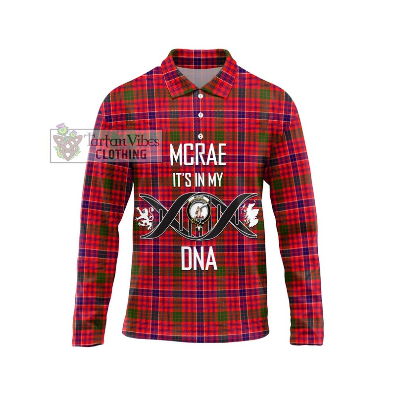 McRae Modern Tartan Long Sleeve Polo Shirt with Family Crest DNA In Me Style