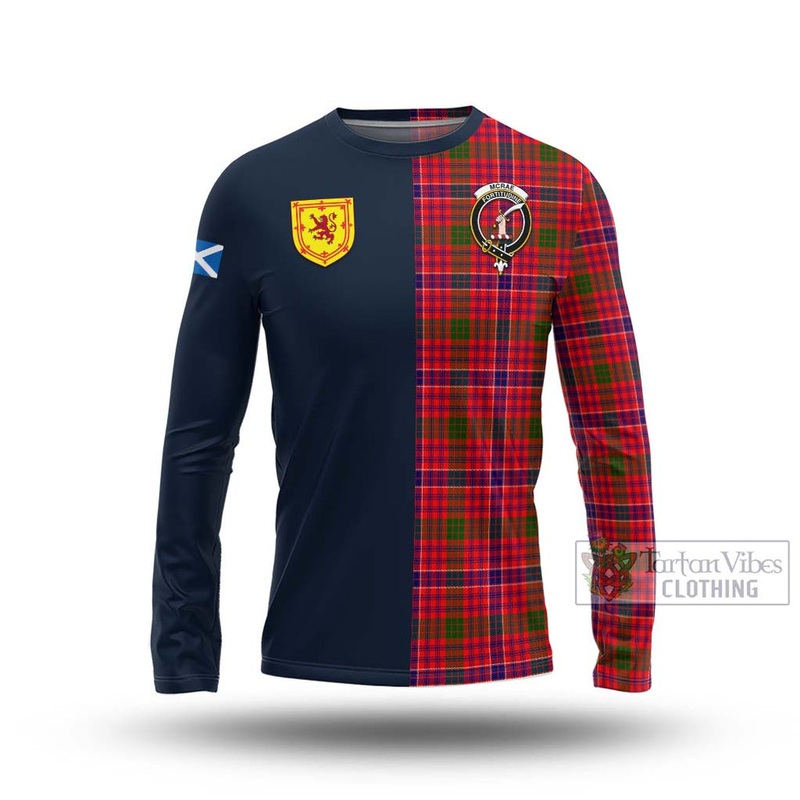 McRae Modern Tartan Long Sleeve T-Shirt Alba with Scottish Lion Royal Arm Half Style