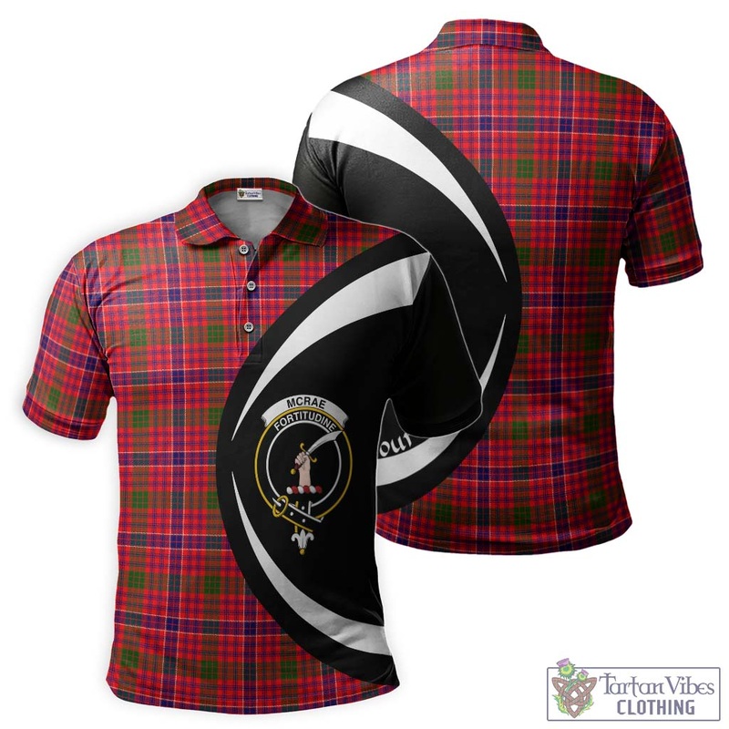 McRae Modern Tartan Men's Polo Shirt with Family Crest Circle Style