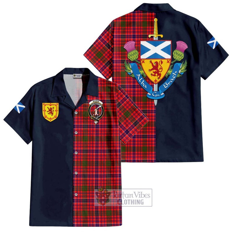 McRae Modern Tartan Short Sleeve Button Shirt Alba with Scottish Lion Royal Arm Half Style
