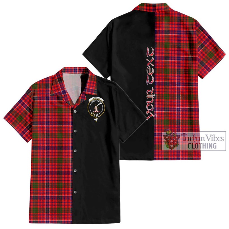 McRae Modern Tartan Short Sleeve Button Shirt with Family Crest and Half Of Me Style
