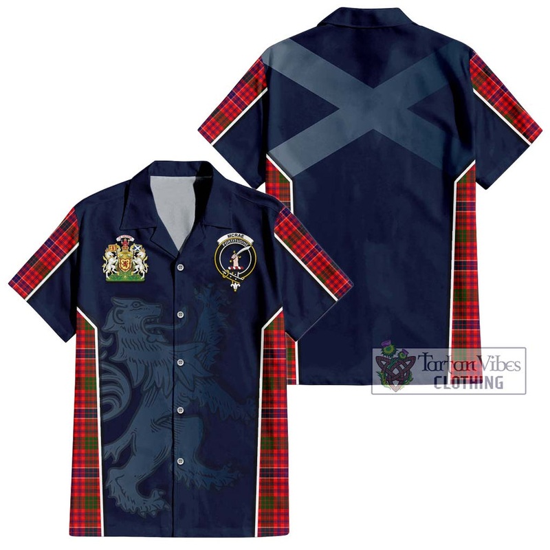 McRae Modern Tartan Short Sleeve Button Shirt with Family Crest and Lion Rampant Vibes Sport Style
